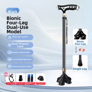 LIWAN | Aluminum Magnetic Therapy Lighted 4 Leg Adjustable Non-Slip Cane