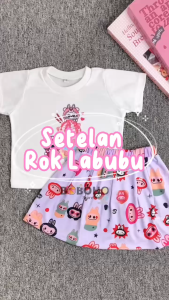 BOBOHO - SETELAN ROK ANAK PEREMPUAN MOTIF LABUBU LOKAL / SET ANAK PEREMPUAN GAYA FEMINIM TERBARU