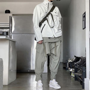 Ninjawarning P30A-DS Mens Multi-Pocket Zippered Utility Pants Waterproof Loose Fit Casual Trousers All-Season Non-Iron Treatment