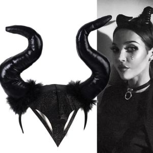 【♡Lovely girls house♡】Halloween Oversized Black Demon Horn Hair Hoop Easter Evil Queen Cosplay Hairband Makeup Party Dress Up Headwear