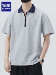 ROMON | Half-Zip Short Sleeve Slim-Fit Casual Mens Polo Shirt