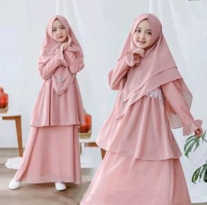 Syari Anak ARYANA SYARI KIDS DAPAT GAMIS + FREE HIJAB MANGGO CREPE APLIKASI RENDA Umur 12 - 15 Tahun