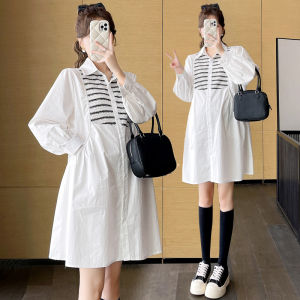 Váy Sơ Mi Cotton Dài Tay Thường Ngày Cho Bà Bầu Cỡ Lớn 200 Pound Mùa Thu Xuân Mới Về Váy Dài Cotton Dáng Rộng