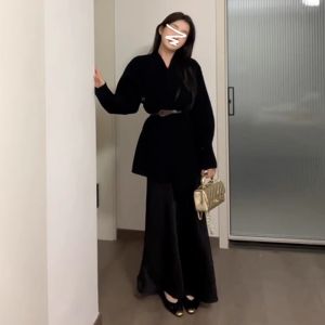 Korean Style Black Knitted Open Cardigan Sweater Womens Unique Design Early Spring Fashion Atmosphere Sensation Homecore