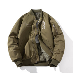 แจ็คเก็ตบิลเลียดแบบหนาสำหรับฤดูใบไม้ร่วงและฤดูหนาวสำหรับคู่รักสไตล์อเมริกัน Vintage Pilot Jacket แจ็คเก็ตบุผ้าฝ้ายแบบลำลองสำหรับผู้หญิง