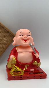 Lucky Solar Laughing Buddha Holding Money Bag With Fan Paypay Blessings Happiness Solar Buddha solar New Lucky Charm Buddha Solar Energy Laughing Buddha Hand and head swing fengshui smiling buddha solar Buddha solar Buddha figurine Laughing Buddha Travell
