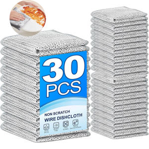 30Pcs Non-Scratch Wire Cleaning Cloths - Reusable Multipurpose Scrub Rags for Dishes Sinks Countertops & Stoves (Wet/Dry)