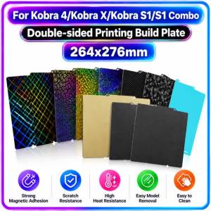 For Anycubic Kobra 4 S1 Kobra X S1C 264x276mm Double‑Sided Spring Steel Build Plate Textured PEI PEO PET PEY Sheet 3D Parts