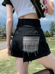 QIAOMIDUO | High Waist Black Denim Shorts Women Summer Design Sensation Small Ultra Shorts Pear Body Shape Plus Size Beautiful American Hot Pants