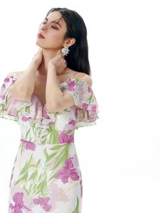French Romantic Holiday Style Slit Slimming Spaghetti Strap Dress