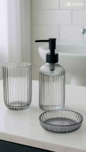 TEMPAT SABUN SET 3in1 Perlengkapan Kamar Mandi Dispenser Sabun Bath Set Tempat Sabun Gelas Kaca