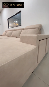 GR Furniture 10 Feet Pet Friendly Fabric Family L Shape Sofa With Storage Box And Mini Stool For Living Room