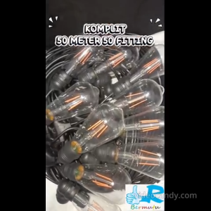 KOMPLIT 50M 50LED Kabel Fitting 50METER 50Lampu CAFE LAMPU TAMAN Outdoor KAFE DEKORASI st64 warna