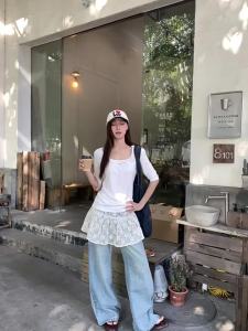 Short A-Line Skirt Lace Low Waist Small Figure Friendly