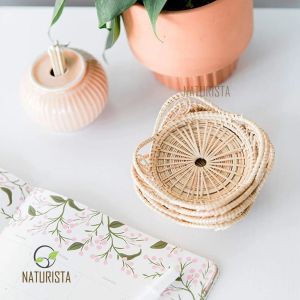 Hand Woven Rattan Tray Coaster Bread Basket Tableware Rattan Kitchen Dining Flower Pot Home Decoration