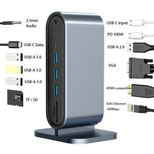 Kebidumei | KEBIDUMEI 12 in 1 Docking Station Type-C Vertical HUB HDMI-Compatible 4K 30Hz USB3.0 PD 100W RJ45 SD TF USB Splitter for Laptop