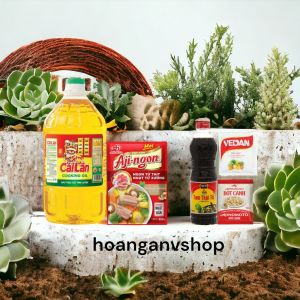 Combo 1c Dầu ăn Cái Lân 5lit 1gói Hạt Nêm Aji Ngon 900gr - Tặng 1c Nước Tương 500ml 1gói Bột Ngọt 100gr 1gói Bột Canh 190gr