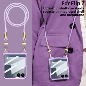 Crossbody Lanyard Strap Phone Case with Built-in Screen Protector For Samsung Galaxy Z Flip7 Flip 7 5G 2025 Hard PC Shell Cover