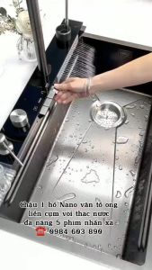 Chậu Rửa Bát 1 Hố Inox Mạ Nano Liền Cụm Vòi Rút Đa Năng Có Xả Thác Nước