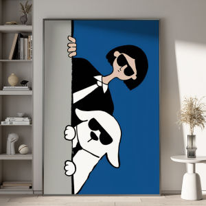 Modern Abstract Cute Dog Decorative Painting Vertical Bedroom Wall Art Luxury Minimalist Personality Character Background Picture