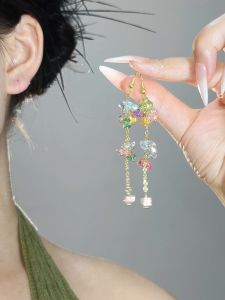 Spring Summer Colorful Stone Forest System Beaded Earring Fashion Jewelry Sweet Style Heart/Droplet/Bell Pattern for Women