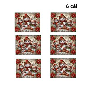 Bộ 4 Tấm Lót Bàn Hình Người Tuyết Giáng Sinh VIKAMA Bộ Trang Trí Bàn Ăn Chống Thấm Nước Dễ Lau Chùi Cho Các Buổi Họp Mặt Gia Đình Và Các Bữa Tiệc Ngày Lễ
