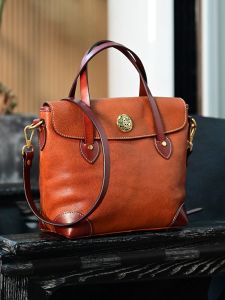Womens Classic Leather Tote Bag in Natural Vegetable-Tanned Full-Grain Cowhide Versatile as a Shoulder Bag or Handheld Purse