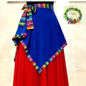 Tibetan Dance Performance Costume Milk Silk Apron Waist Belt Womens Style One-Piece Traditional Ethnic Square Dancewear