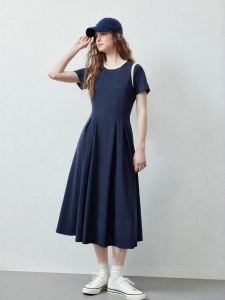 Toyouth | Womens Round Neck T-shirt Dress Color-blocked High Sensibility Mid-length