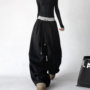 MUYUZI | Black High-Waist Wide Leg Trousers Straight Fit Skinny Pants