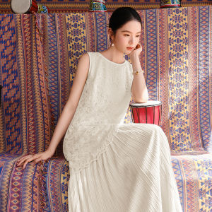 XIANGYING | Đầm A-Line Dễ Thương Mới Mùa Hè Không Tay Voan Trắng Giả Hai Mảnh