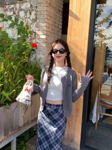 Korean Style Plain Round Neck Knitted Cardigan Womens New Slim Long-Sleeved Soft Sweater Jacket F1197