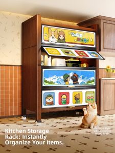 MEISD | Vintage Style Steel Wood Kitchen Storage Cabinet Multilevel