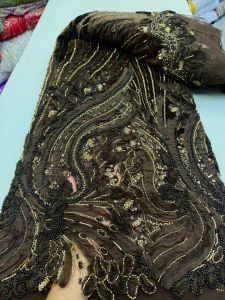 African Guipure Velvet Lace Fabric with Sequins Beaded 2026 High Quality Nigerian Mesh Tulle Lace for Sewing Wedding Dress