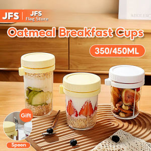 JFS Breakfast Coffee Cup Portable Overnight Oats Jars with Spoon Glass Cup with Measurement Marks Glassware Mugs Bowls