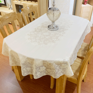 PVC Tablecloth Elliptical Dining Table Mat Waterproof Oil Resistant Stainproof Washless Tea Table Cloth Gold Embossed round Tablecloth