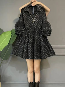 Korean Style Loose Lace Lantern Sleeve Waist Cinched Womens Shirt Dress Spring New Style A-Line Mini Dress Polo Collar
