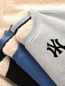 Lamb Fleece Lined Thickened round Neck Hoodie Autumn Winter Mens Overhead Style Fashionable Brand Trendy Middle Schooler Top