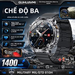 GUHUAVMI | Đồng Hồ Thông Minh Mạnh Mẽ Với Pin 1400mAh Đèn Pin Kép Khả Năng Chống Nước 5ATM GPS Chức Năng Gọi Bluetooth Dành Cho Nam Giới