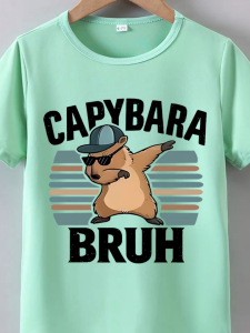 Viral Kids Capybara Gamer Design DTF Print Tee 100% Cotton Round Neck baju budak cotton tshirt round neck short sleeve Tee Size 3-14 Yrs