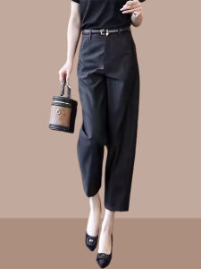 Slim Straight Leg High Waist Nine-Piece Womens Summer Thin Suit Pants Casual Harlan Jeans Small Stature Pocket Detail