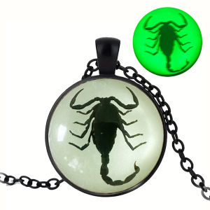Luminous Scorpion Centipede Spider Picture Glass Pendant Necklace For Men Glow In The Dark Insect Jewelry
