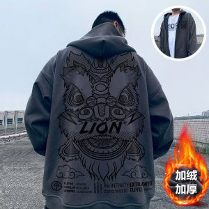 พลัสไซส์ ผู้ชาย ผ้าขนแกะ มีเส้น เสื้อแจ็คเก็ตมีฮู้ด ซิป เปิด คาร์ดิเกน เสื้อสเว็ตเชิ้ต อินเทรนด์ โอเวอร์ไซส์ ลําลอง เสื้อแจ็คเก็ต ฤดูใบไม้ร่วงฤดูหนาว สตรีทแวร์