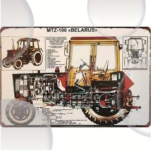 CIFbuy | 2D Metal Sign Tractor MTZ-100 Blueprint Vintage Farm Garage Wall Art Decor Heavy Duty Man Cave Bar Gift