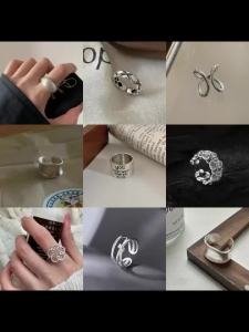 Nhẫn Bạc 925 Cho Nữ Có Thể Điều Chỉnh Punk Hip Hop Vintage Đường Rỗng Zircon Trang Sức Dự Tiệc Quà Tặng