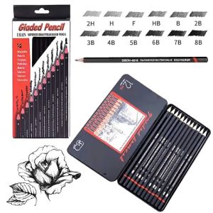 (12 Buah / Set) Pensil Gambar Kayu Drawing Pensil Sketsa Metal Tin Box Lukis Sketsa Lengkap Paket - Pencil 2H H F B HB 2B 3B 4B 5B 6B 7B 8B