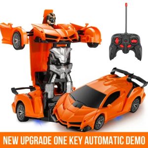 2-in-1 Remote Control Transforming Robot Car Mini RC Racing Car Toy Automatic Transformation STEM Educational Gift for Kids
