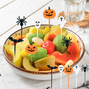 10/20/30pcs Plastic Halloween Picks Halloween Cupcake Toppers Toothpicks Ghost Bat Spider Fruit Toothpicks Halloween Cake Decor