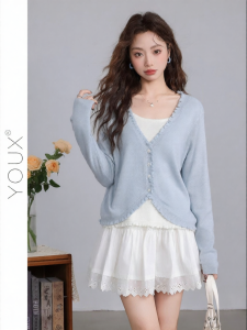 YOUXIANG | Áo Blouse Giả Hai Mảnh Gập Lệch
