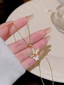 good 999 Korean fashion design 18K gold titanium steel Three white buettrflies Necklace N8355-N8356